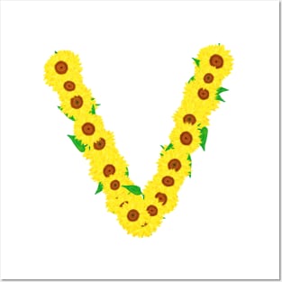 Sunflowers Initial Letter V (White Background) Posters and Art